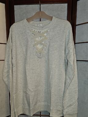 Maurices Cream Lace-Up Pullover Sweatshirt